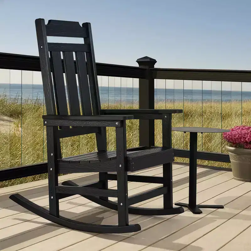 VEVOR Porch Rocker, HIPS Outdoor Rocking Chair, High Back Patio Rocking Chair with Smooth Armrests, Supports up to 400 lbs, for Garden, Black