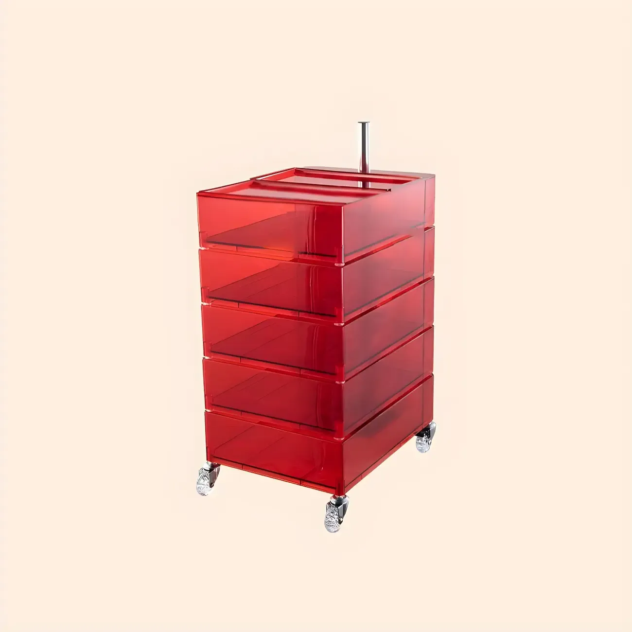 Vibrant Yellow Transparent Nightstand with Drawers and Wheels