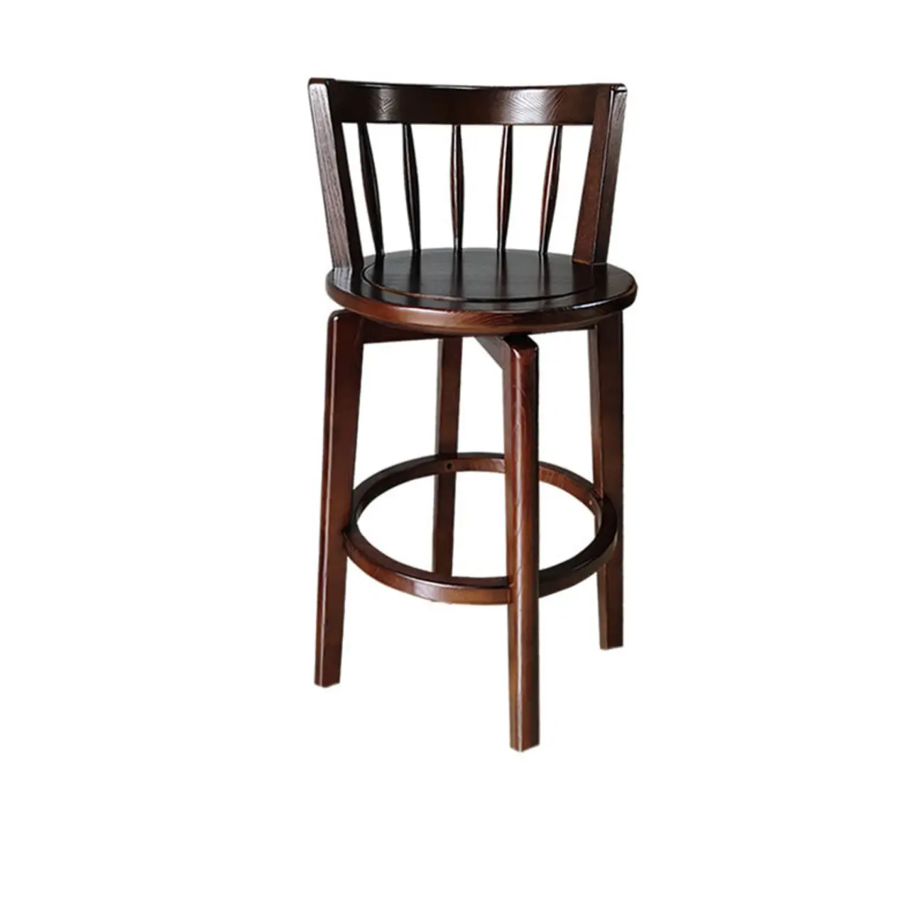 Mid-century Modern Wooden Swivel Bar Stool Upholstered