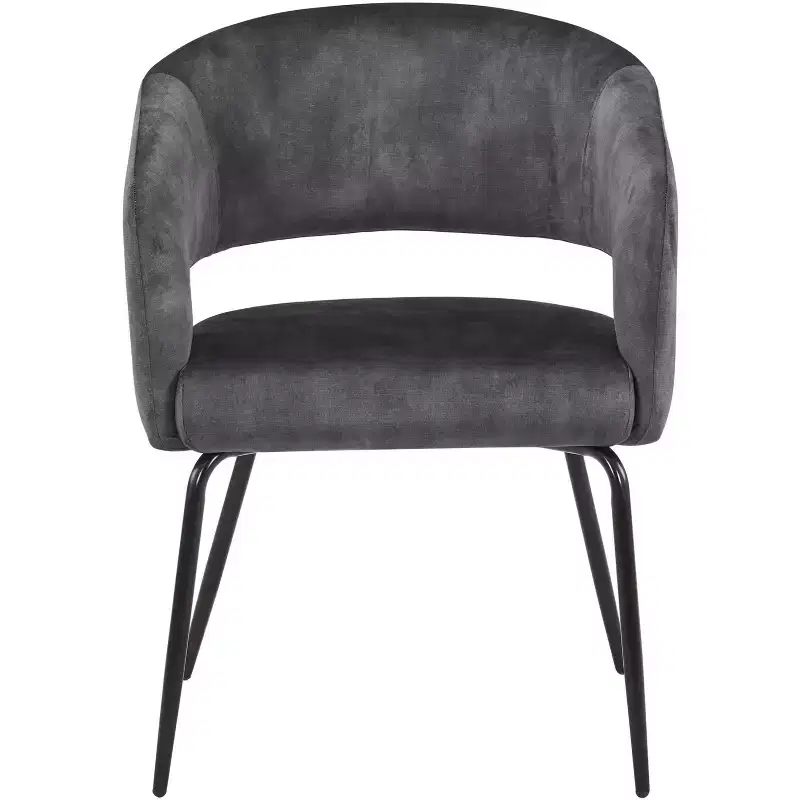 LeisureMod Dining Chair Upholstered in Velvet/Leather with Open Curved Backrest and Powder-Coated Iron Legs Gavin Collection Set of 2