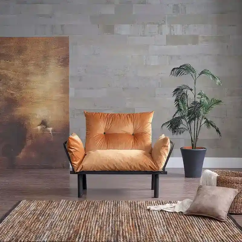 Mojay Futon Love SeatMetal frames2 Seater Plush Chenille Upholstered Sofa