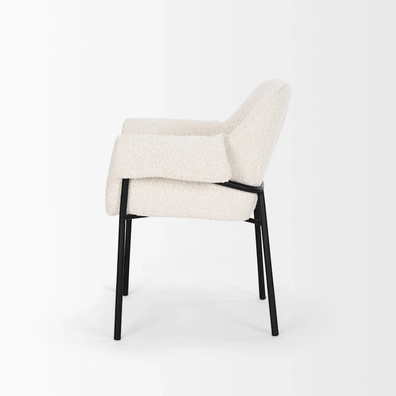 Brently Dining Chair w/ Cream Boucle Fabric & Matte Black Metal Legs