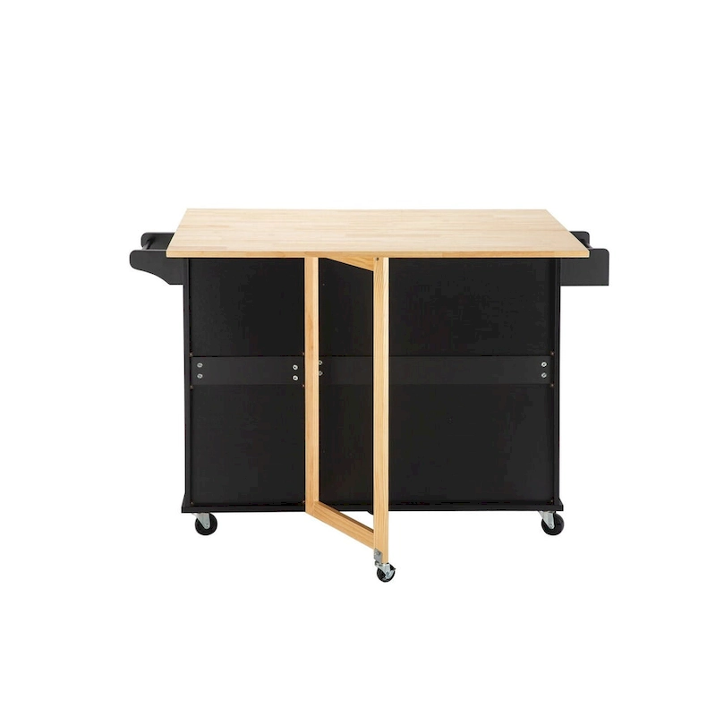 Mobile Kitchen Island & Kitchen Cart,With Extendable Rubber Wood Top and 3 Drawers - 53.93