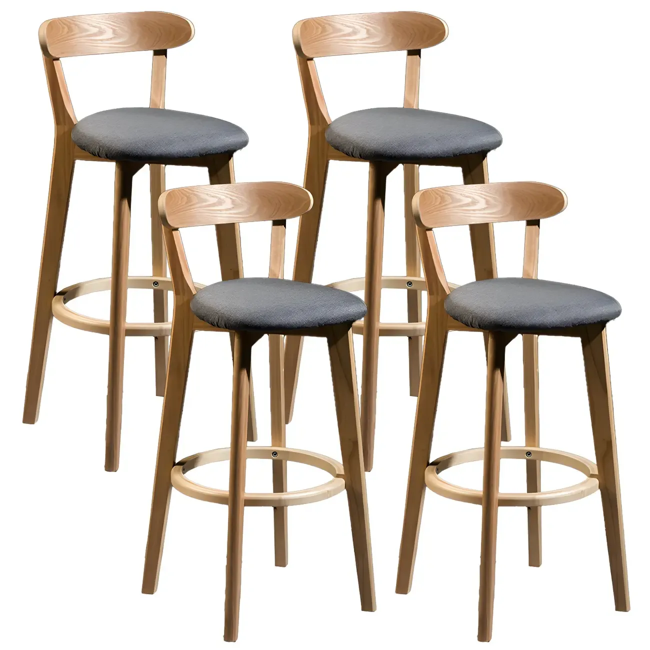 Wooden Upholstered Low Back Bar Height Stools Set of 2