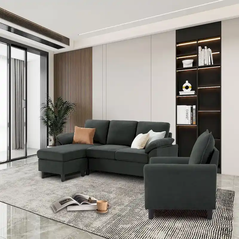 3-Piece Living Room Sectional Sofa Set with Chair and Ottoman