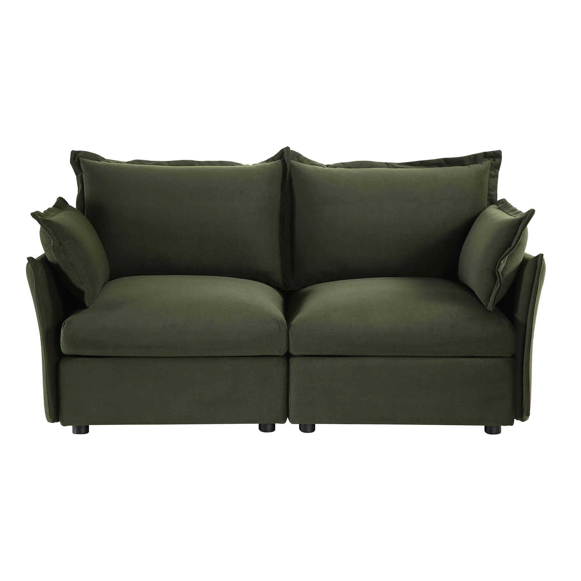 Pillow Edge Moss Green Velvet Sectional Sofa, 2-Seater