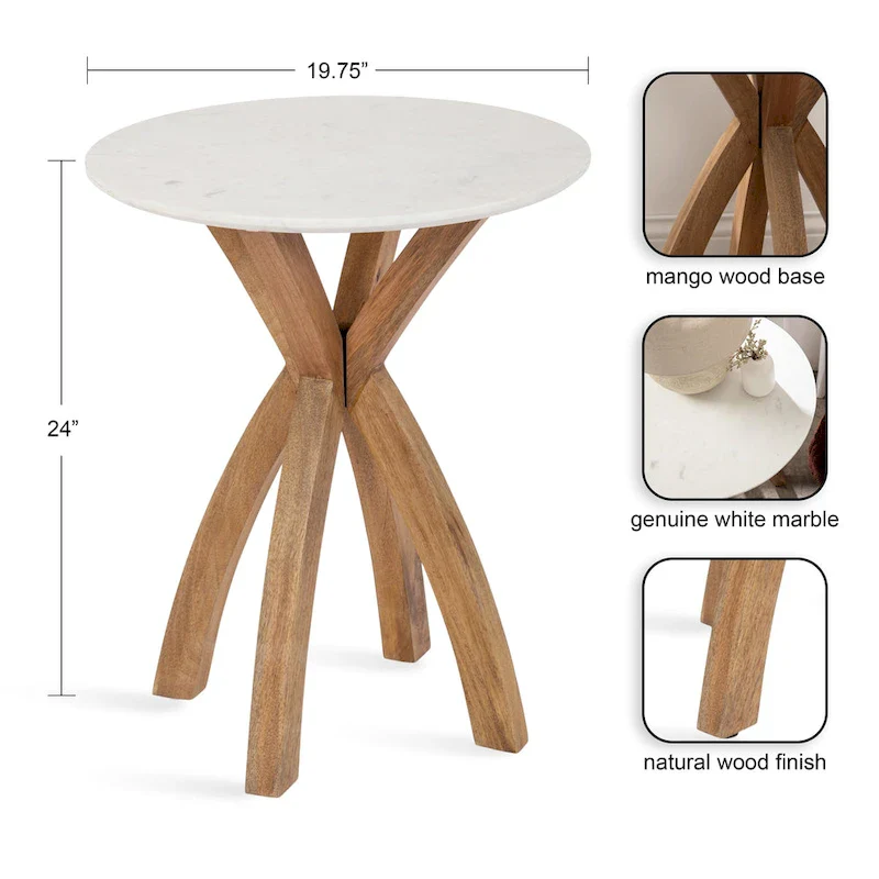 Natural Wood Round Side Table - Midcentury Modern Style