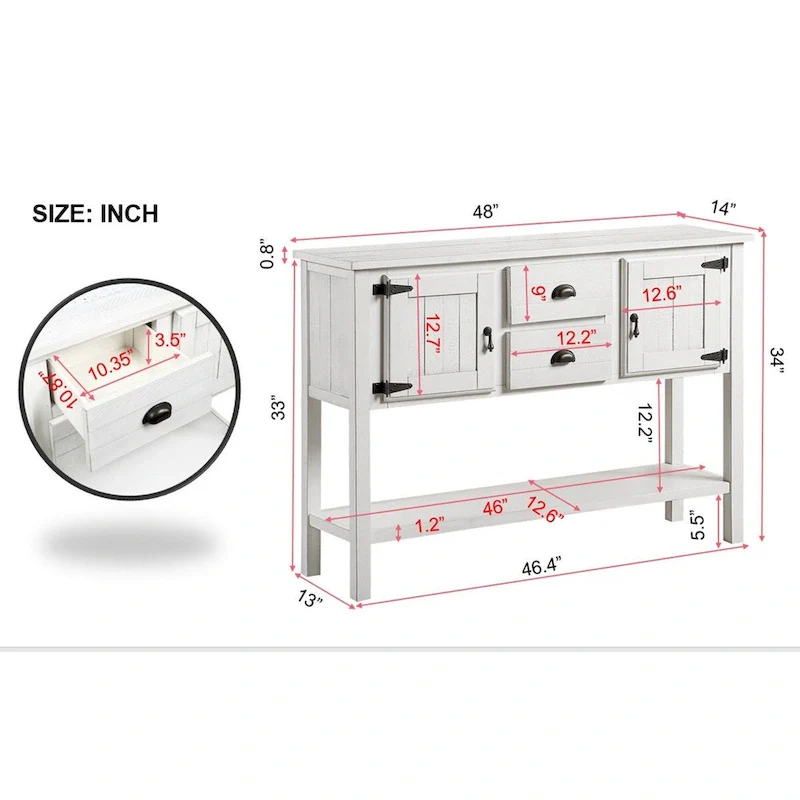 48 Sideboard Console Table with 2 Drawers - N/A