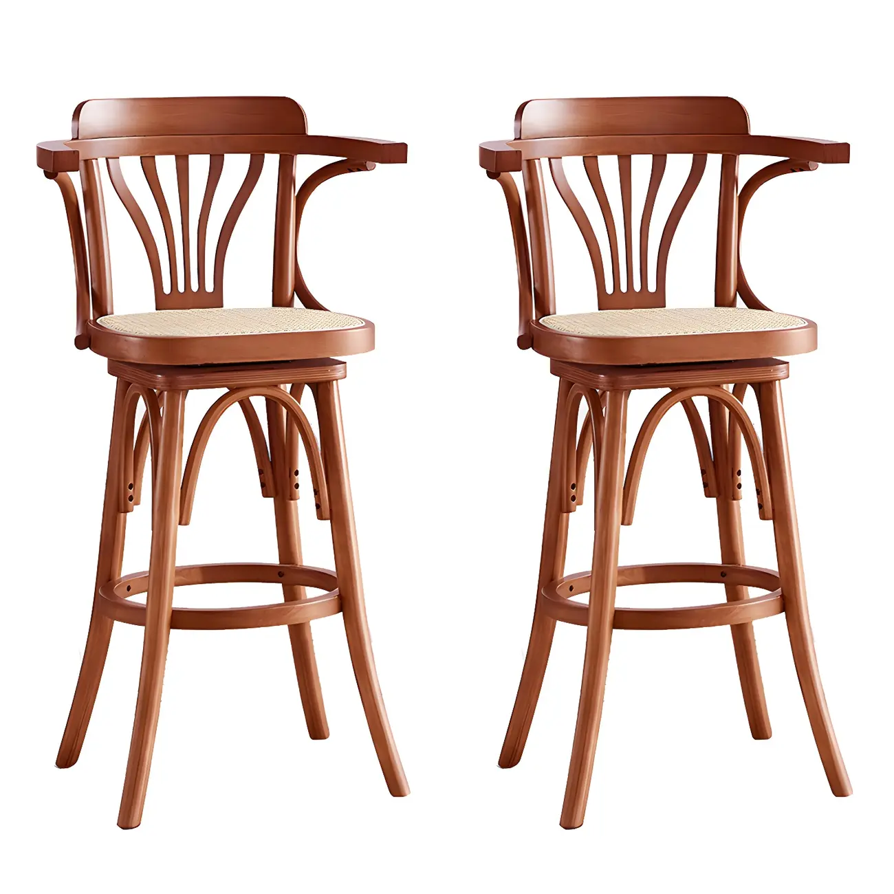 Timeless Square Rattan Wood Low Back Bar Stool in Brown/ Black
