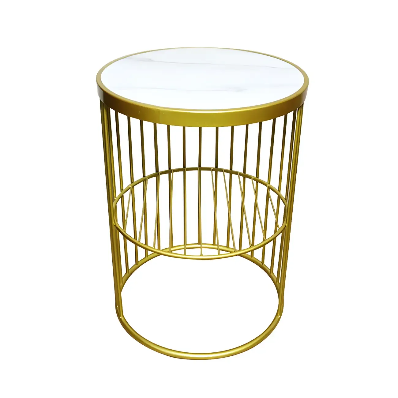 Modern Metal Bedside Table with Open Shelf in Cylindrical Shape