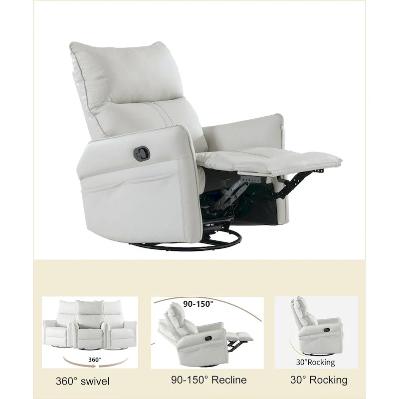 Modern Small Rocking Swivel Recliner Chair with Overstuffed Seat