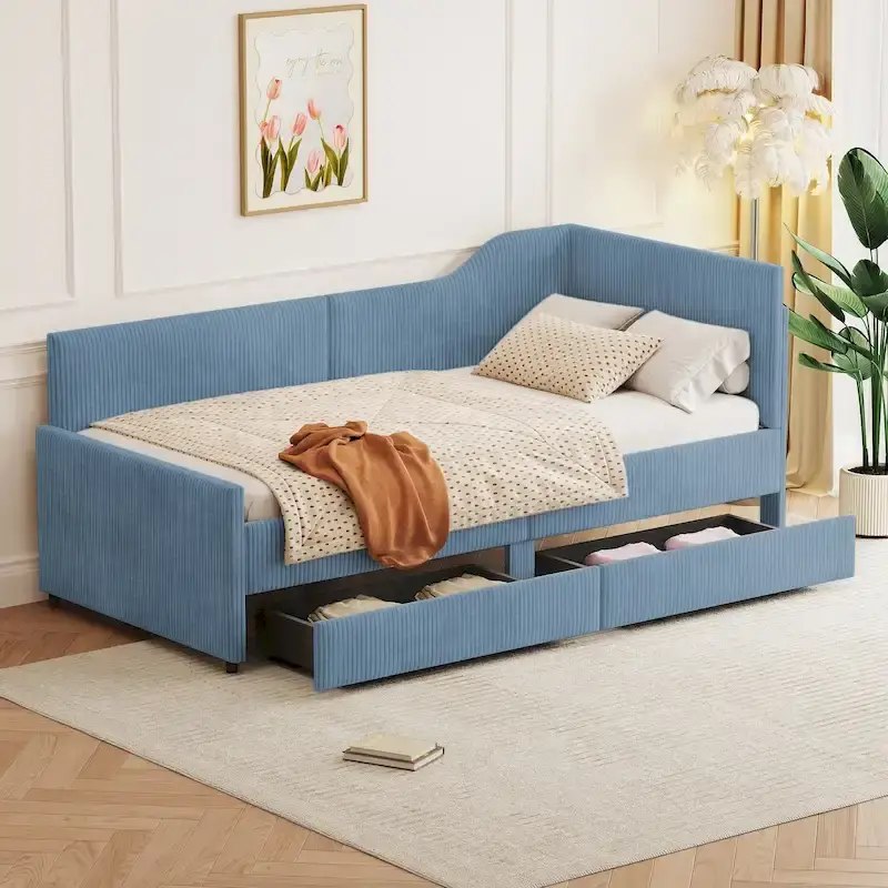 Twin Size Upholstered Corduroy Daybed with Drawers