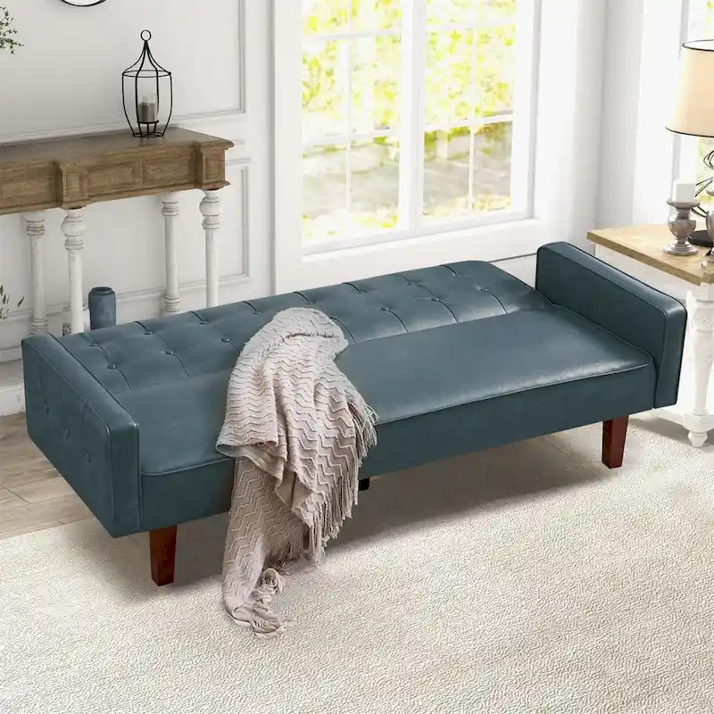 Sofa Bed Couch Faux Leather Loveseat Sofa Convertible Modern Futon Couch Small Sleeper Futons Bed