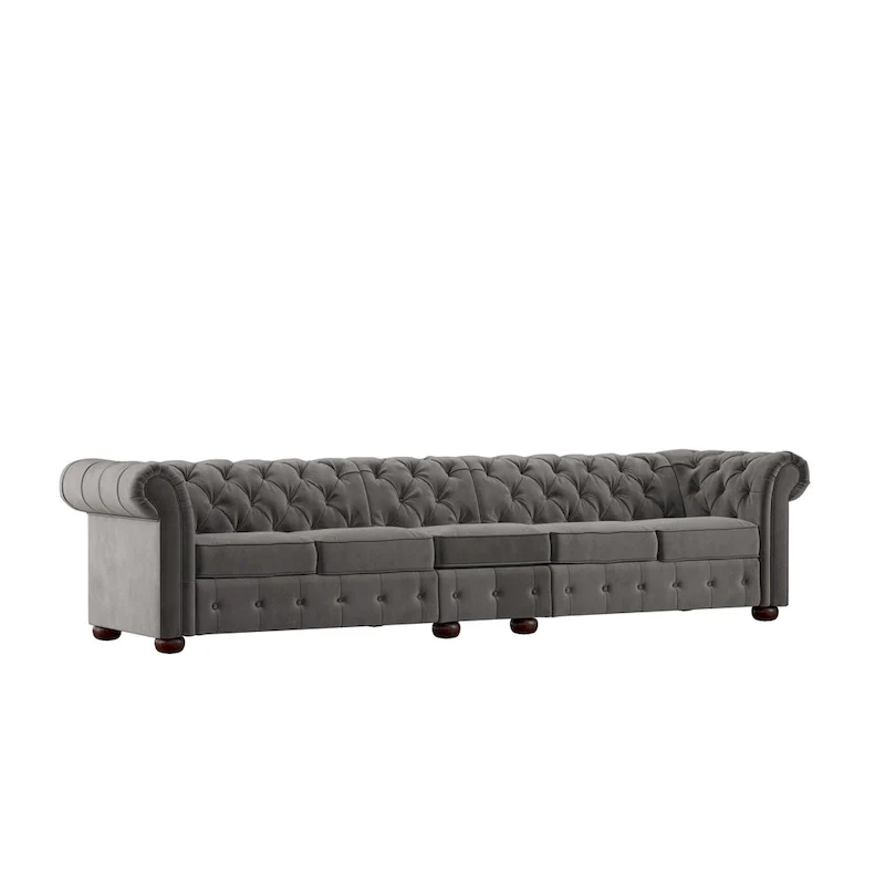 Grey Button-Tufted Chesterfield Sofa - 4/5/6 Seater