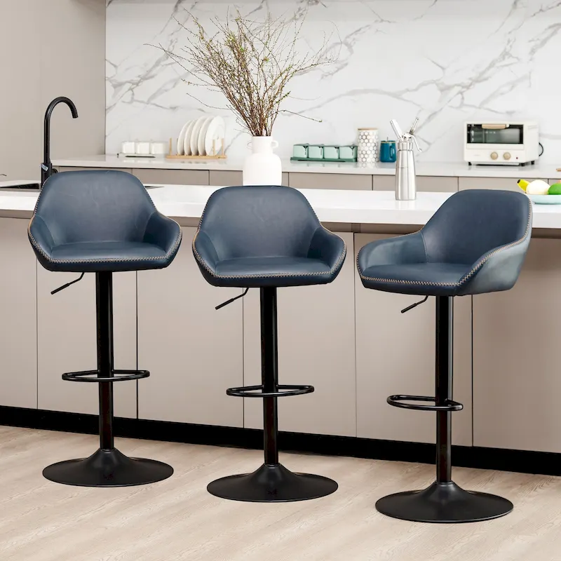 Glitzhome Set of 3 Mid-Century Modern Adjustable Swivel Bar Stools - Set of 3