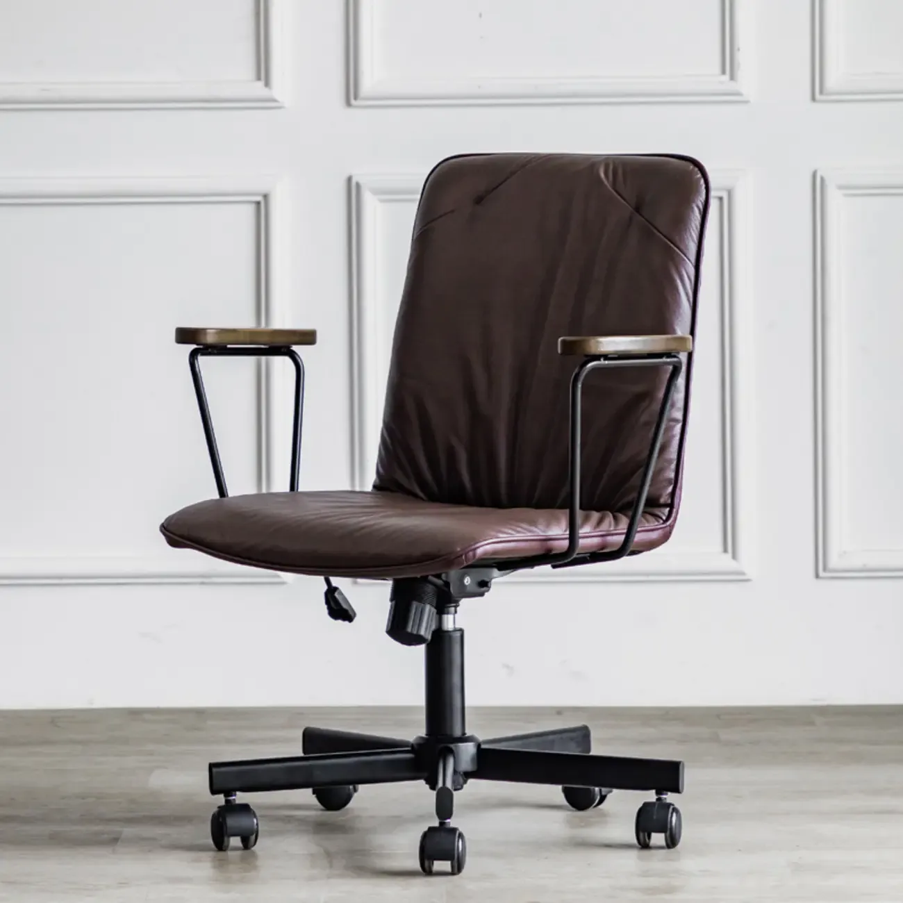 Elegant Grey Leather Metal Swivel Office Chair with Casters