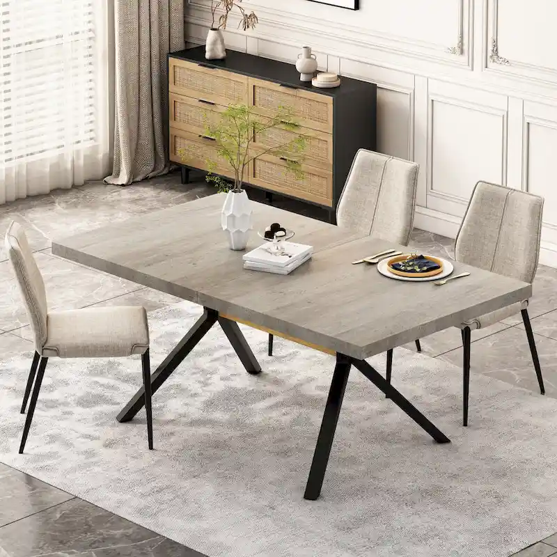 Retro Rectangular Stretch Dining Table with Cross Iron Base