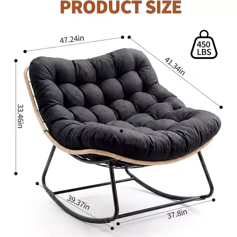 Heavy-Duty Metal Frame Rocking Chair with Thick Cushion, Support 450 Lbs Rocking Motion,Water-Resistant, Single Arc Leg for Patio,Garden,Living Room