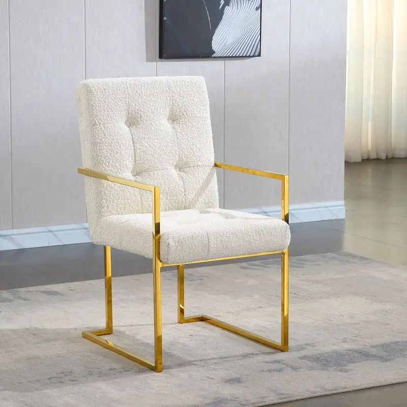 Modern Velvet Dining Arm Chair Set of 1, Tufted Design and Gold Finish Stainless Base