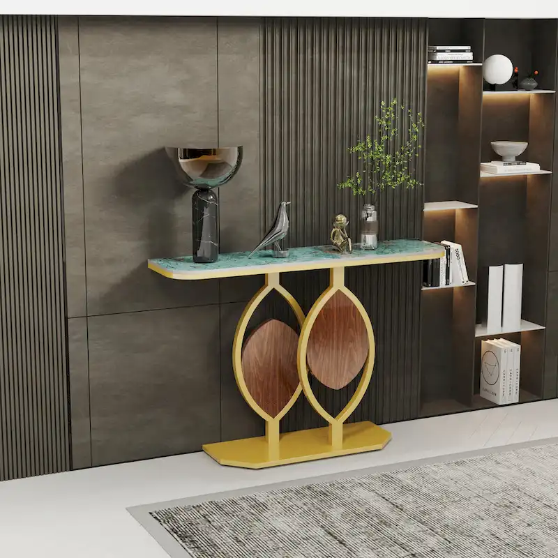 48  Modern Console Marble Table with Gold Base Entryway Living Room - 48 x12 x31
