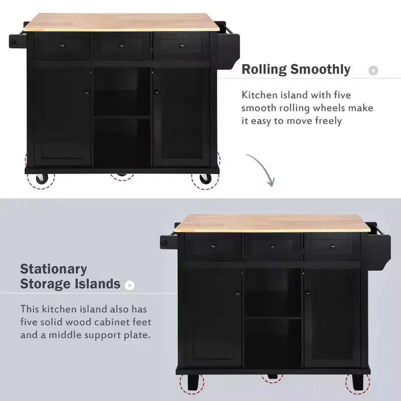 Whisen Modern Kitchen Island with Spice Rack and Towel Holder