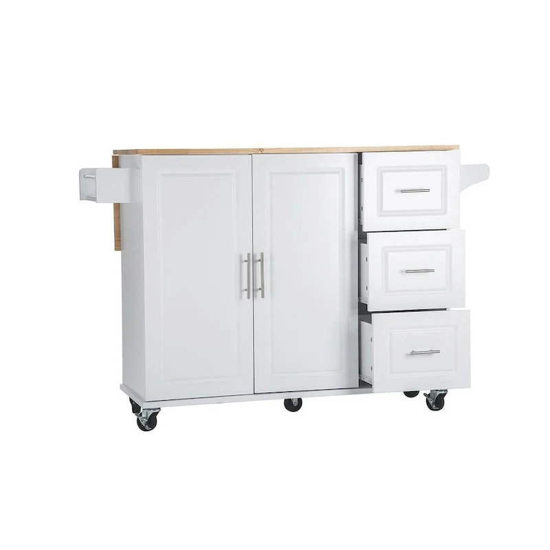Kitchen Island Cart with Extensible Rubber Wood Top and Locking Wheels
