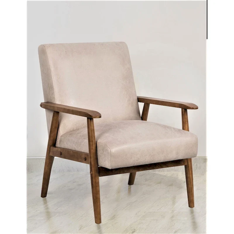 Armchair, Mid-Century Style, Leather-Look Microfiber Upholstery, Solid Wood A-Frame Arms, Tapered Legs, Foam Cushion, Light Camel / Grey / Dark Brown / Light Brown / Brown, 1-Person Use