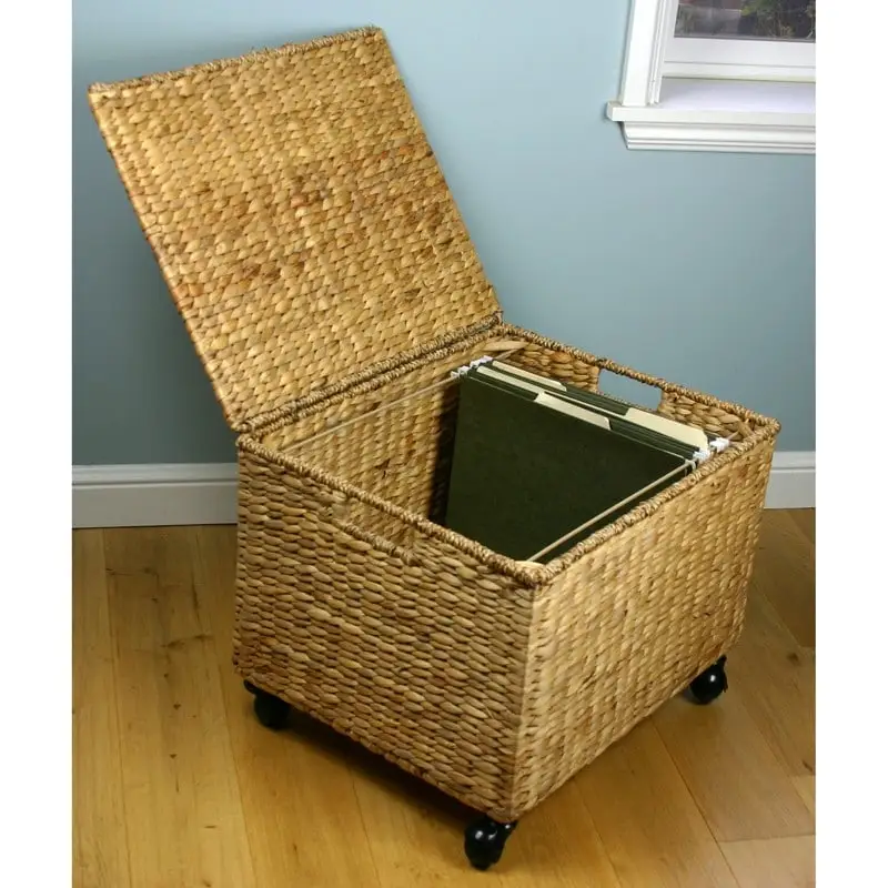 Wicker Storage Filing Cabinet & Printer Stand with Wheels