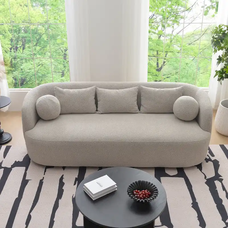 KINWELL Sherpa Boucle Upholstered 3-Seater Sofa Couch, 85 W