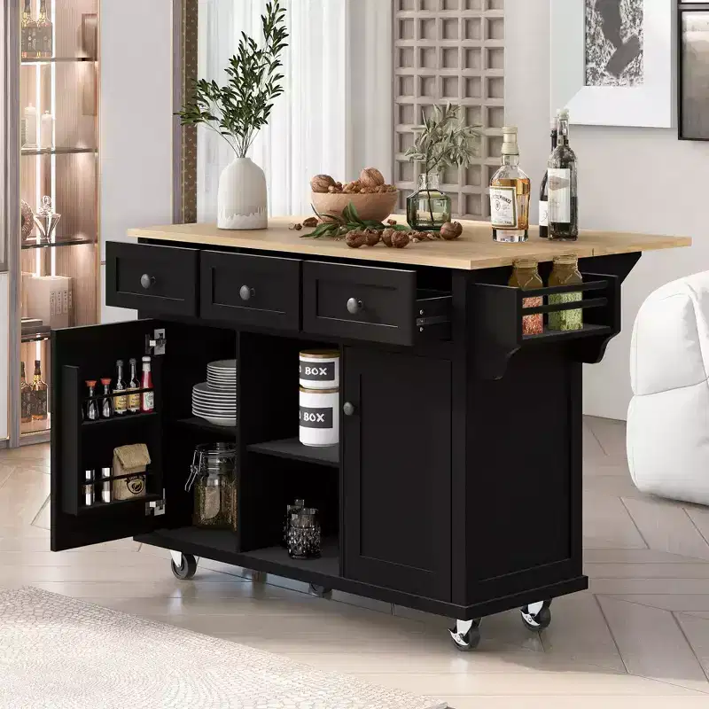 Whisen Modern Kitchen Island with Spice Rack and Towel Holder