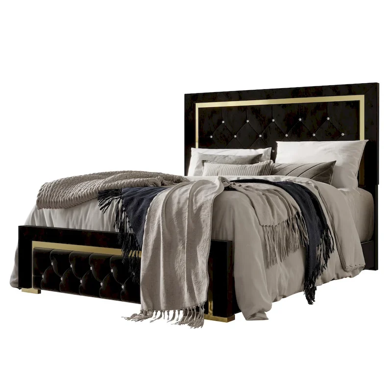 Upholstered Panel Bed with Tufted Headboard