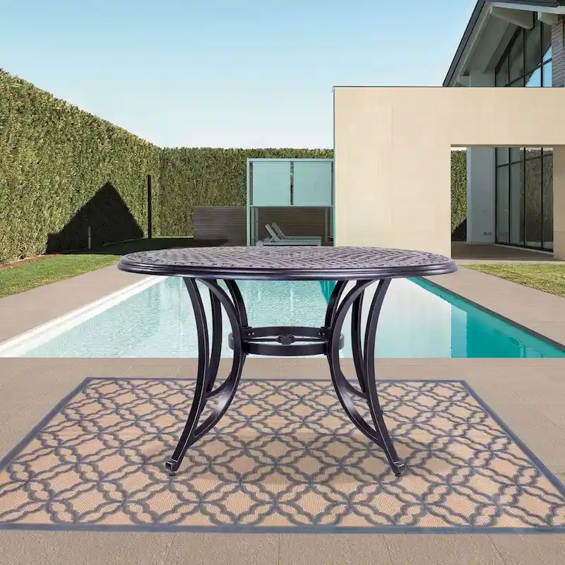 Clihome 48  Round Patio Aluminum Make Dining Table With Umbrella Hole