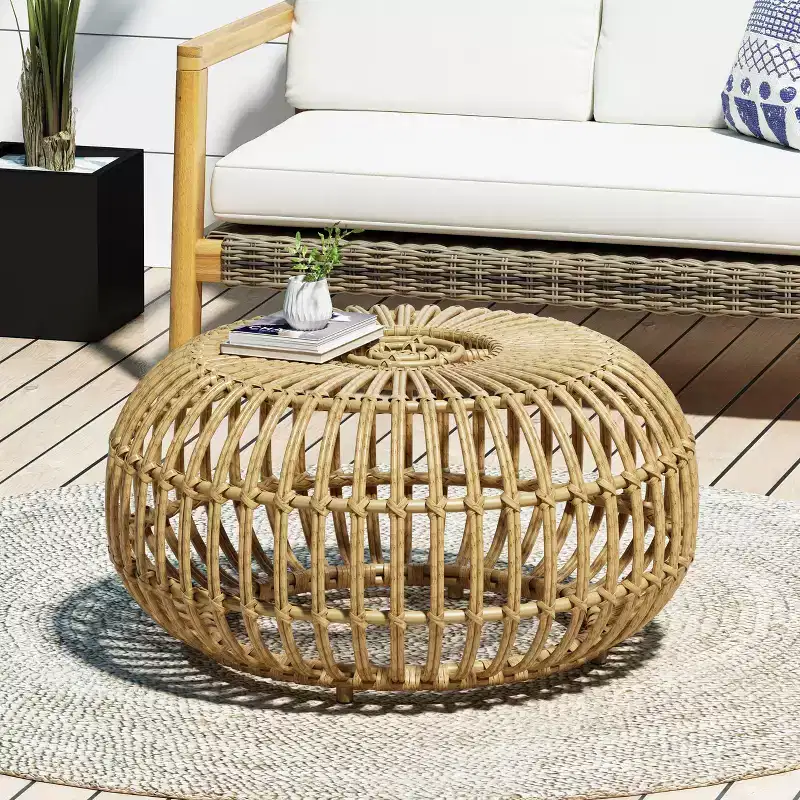 GDFStudio Whitetail Outdoor Boho Wicker Coffee Table, Light Brown