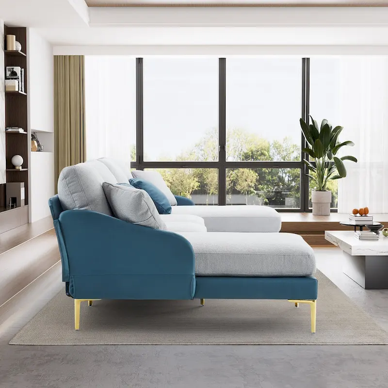 U-Shape Sectional Sofa 4-Seat Couch with Double Chaise Lounge