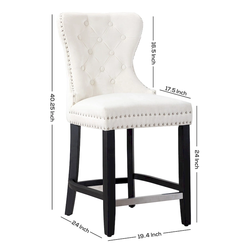 Carter 24  Wingback Tufted Nailhead Counter Stool (Set of 2)