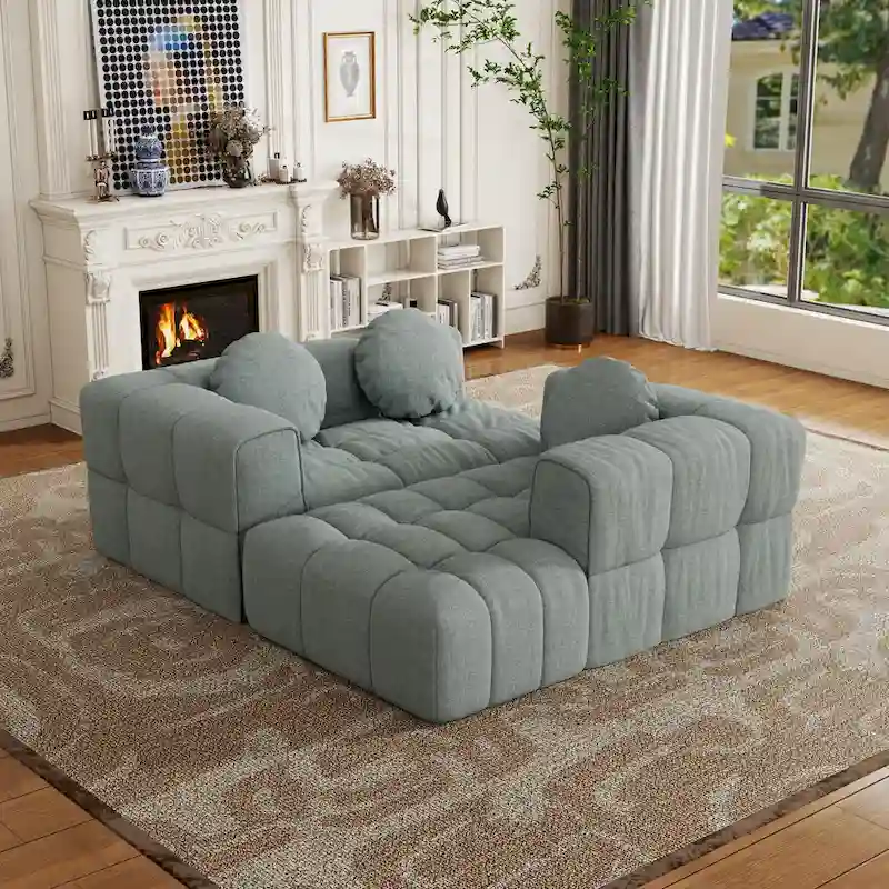 103 L-Shaped Chenille Sectional Sofa with Left Recliner & Pillows