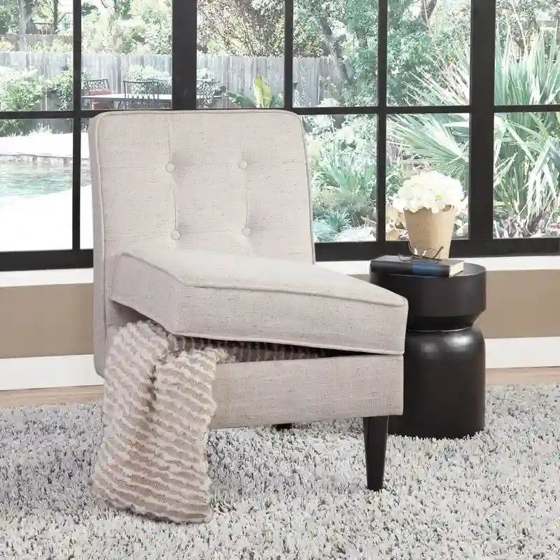 Cream Speckle / Sand Tan / Charcoal Grey Armless Button Tufted Storage Accent Chair - Single Use