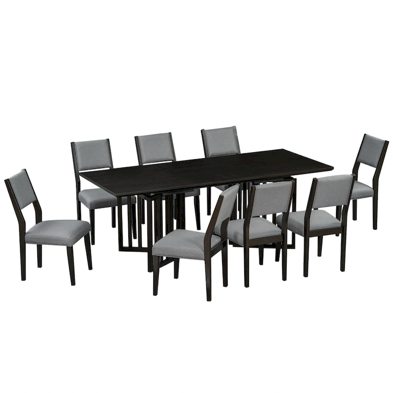 9-Piece Farmhouse Dining Set with Extendable Table & 8 Chairs