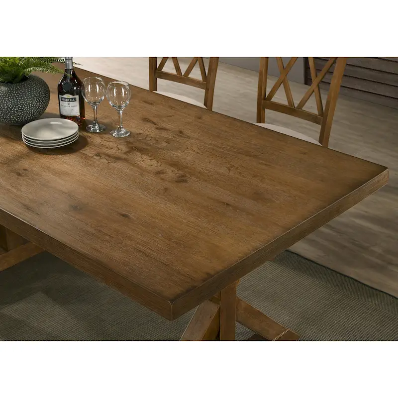 Farmhouse Wood Trestle Dining Table in Brushed Driftwood Finish