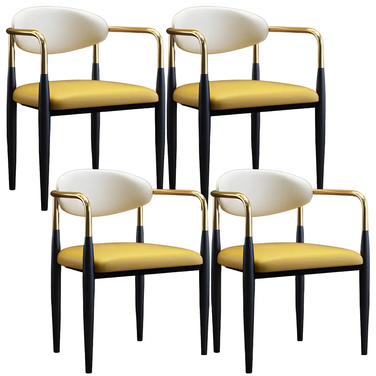 Curved Metal Legs Faux Leather Armrest Dining Chair