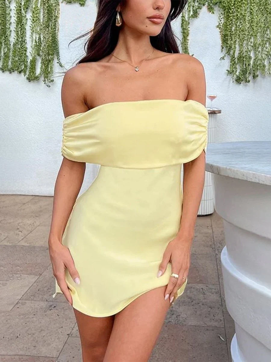 Yellow - Off The Shoulder Satin Sheath Homecoming Dress