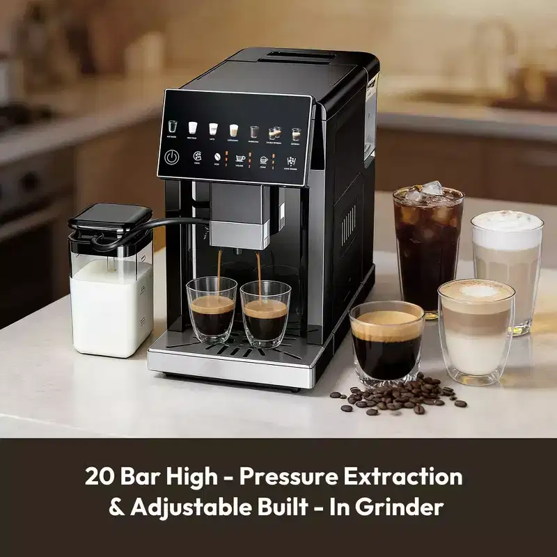 EUHOMY 20 Bar Fully Automatic Coffee and Espresso Machine, Milk Frother  Smart Touchscreen, Auto-clean, Dual Boiler Design, Black