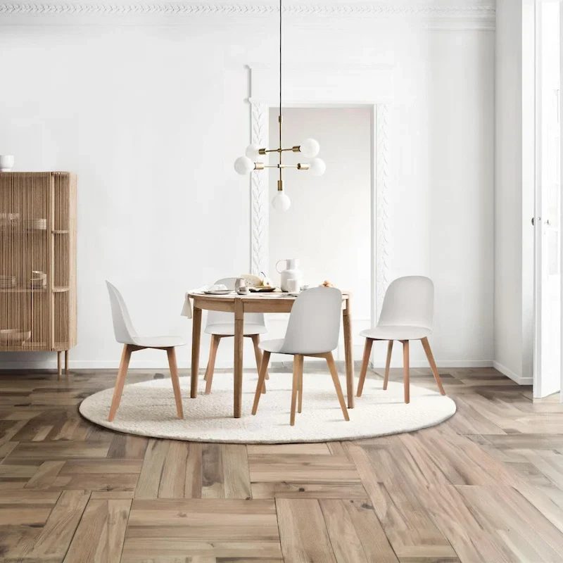 Set of 2 Plastic Dining Side Chairs with Wood Base
