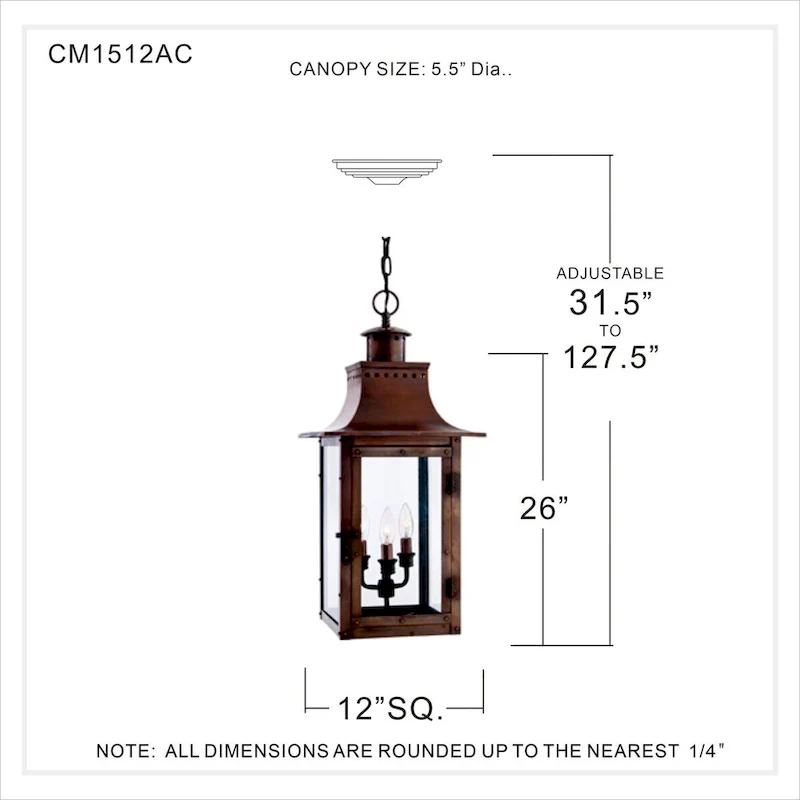 Chalmers 3-Light Aged Copper Mini Pendant