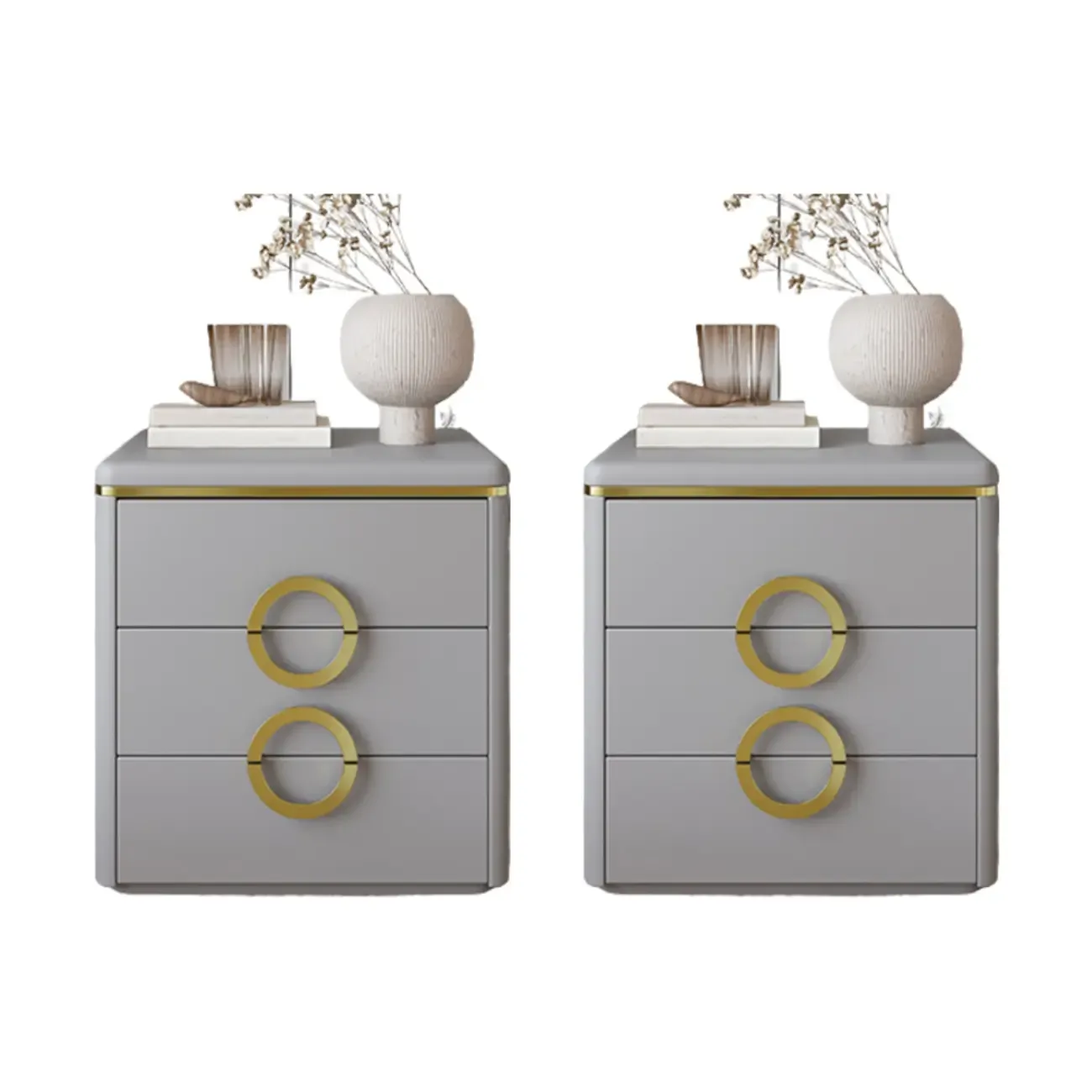 Elegant Faux Leather Metal Accent 3 Drawers Nightstand