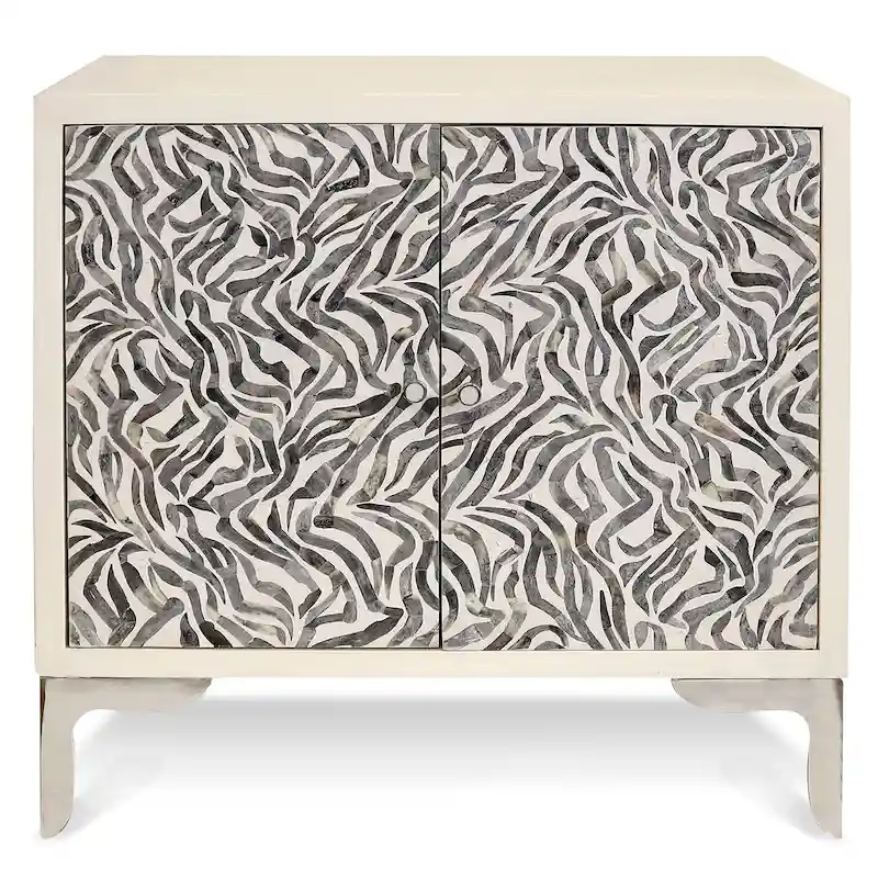 Serpentine Cabinet - Bone Mosaic Doors - Ivory, Grey Finish