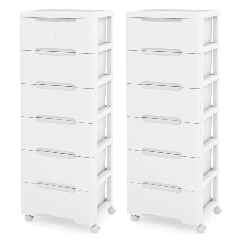 Costway 2 PCS 7-Drawer Plastic Rolling Storage Cart with 4 Universal - See Details