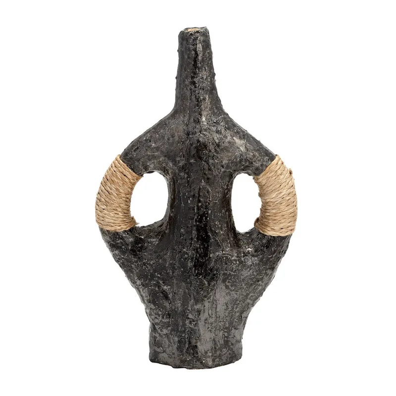 Sagebrook Home Terracotta 14 H, Double Handle With Twine Vase, Black, Novelty, Terracotta, Contemporary, 14 H, Textured