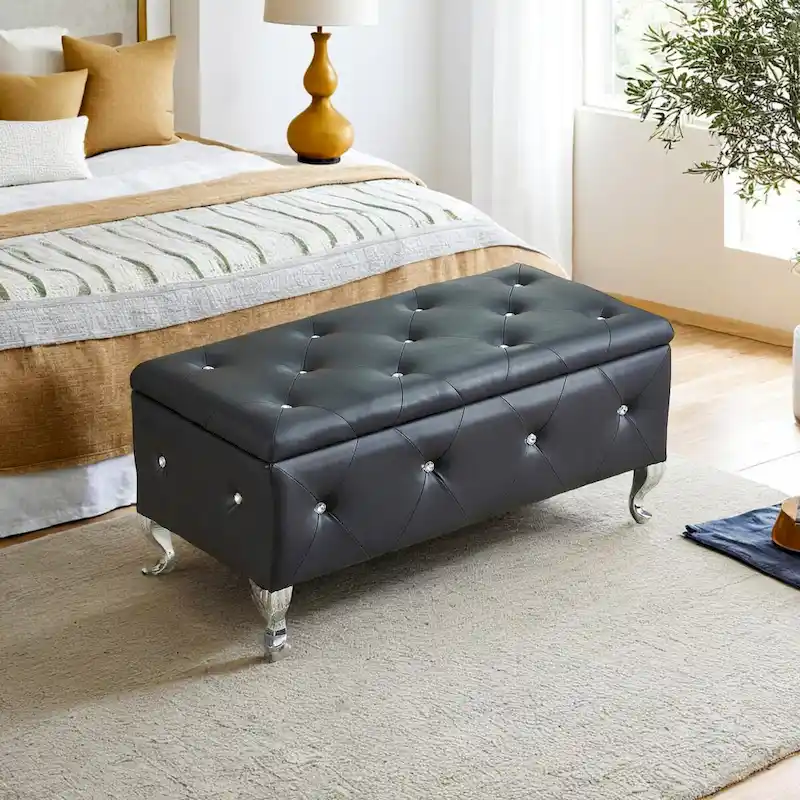 PU Leather Upholstered Ottoman with Storage