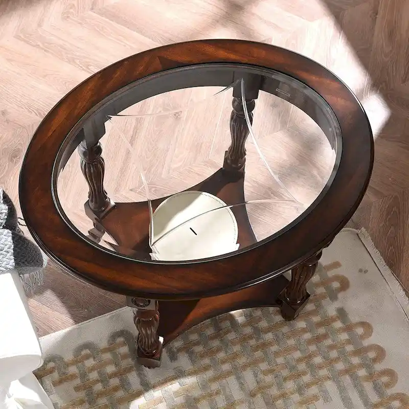 Solid Wood End Tables Coffee Tables Console Table with Glass Top